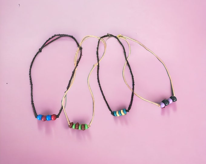 Little Boys Beaded Necklace, Boys Wood Bead Necklace, Cord Necklace For Little Boys