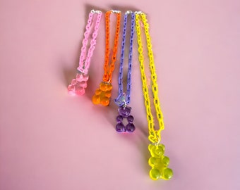 Gummy Bear Necklace, Enamel Box Chain Necklace, Girls Gummy Bear Necklace