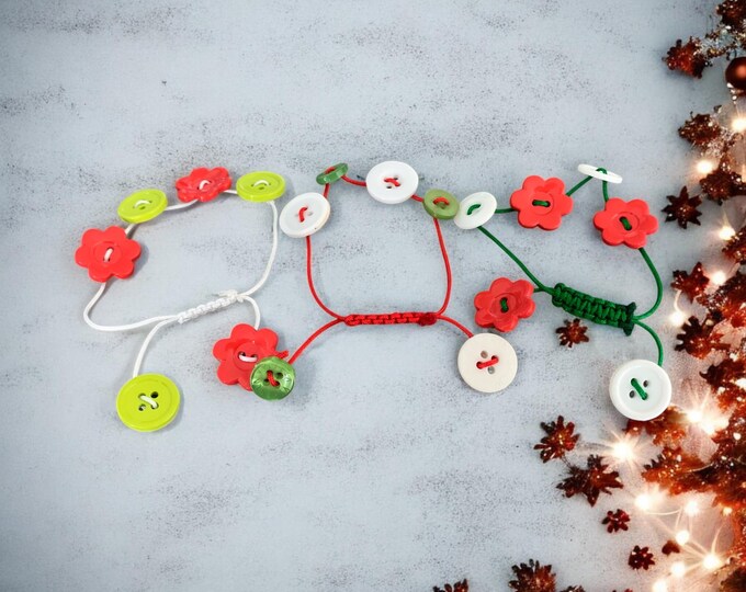 Girls Button Christmas Cord Bracelet