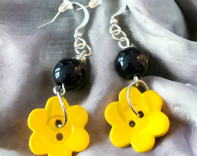 Beaded button dangle earrings.  These are sure to brighten anyones outfit!