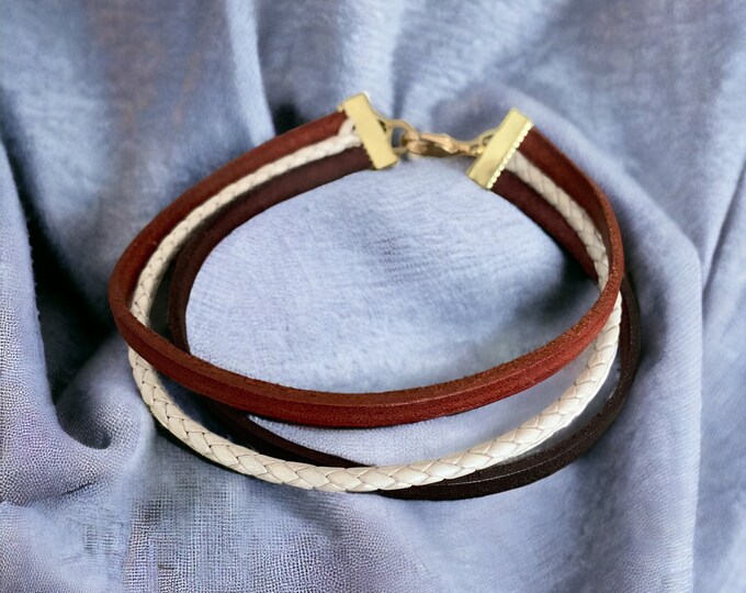 Three Cord Leather Bracelets, Leather Bracelets, Three Coloured Leather Cord Bracelets, Men's Cord Bracelets, Women's Cord Bracelets.