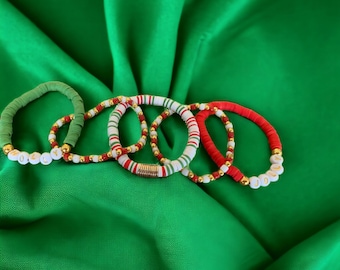 Christmas Bracelet Set of Five, Holiday Greetings.