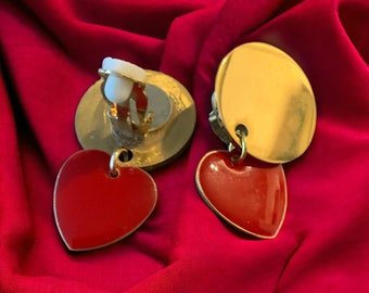 Clip On Heart Earrings, Gold and Assorted Coloured Heart Heart Earrings, Non Pierced Earrings