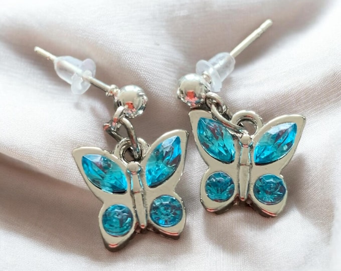 Birthstone Butterfly Earrings, Butterfly Stud Earrings, Pierce Butterfly Earrings
