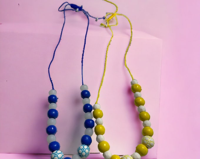 Beaded kids soccer/baseball necklace, adjustable necklace, multiple colours available.