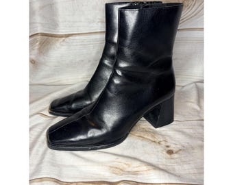 Vintage Y2K Jeffrey Campbell zwart leren enkellaarzen met vierkante neus blokhak 10