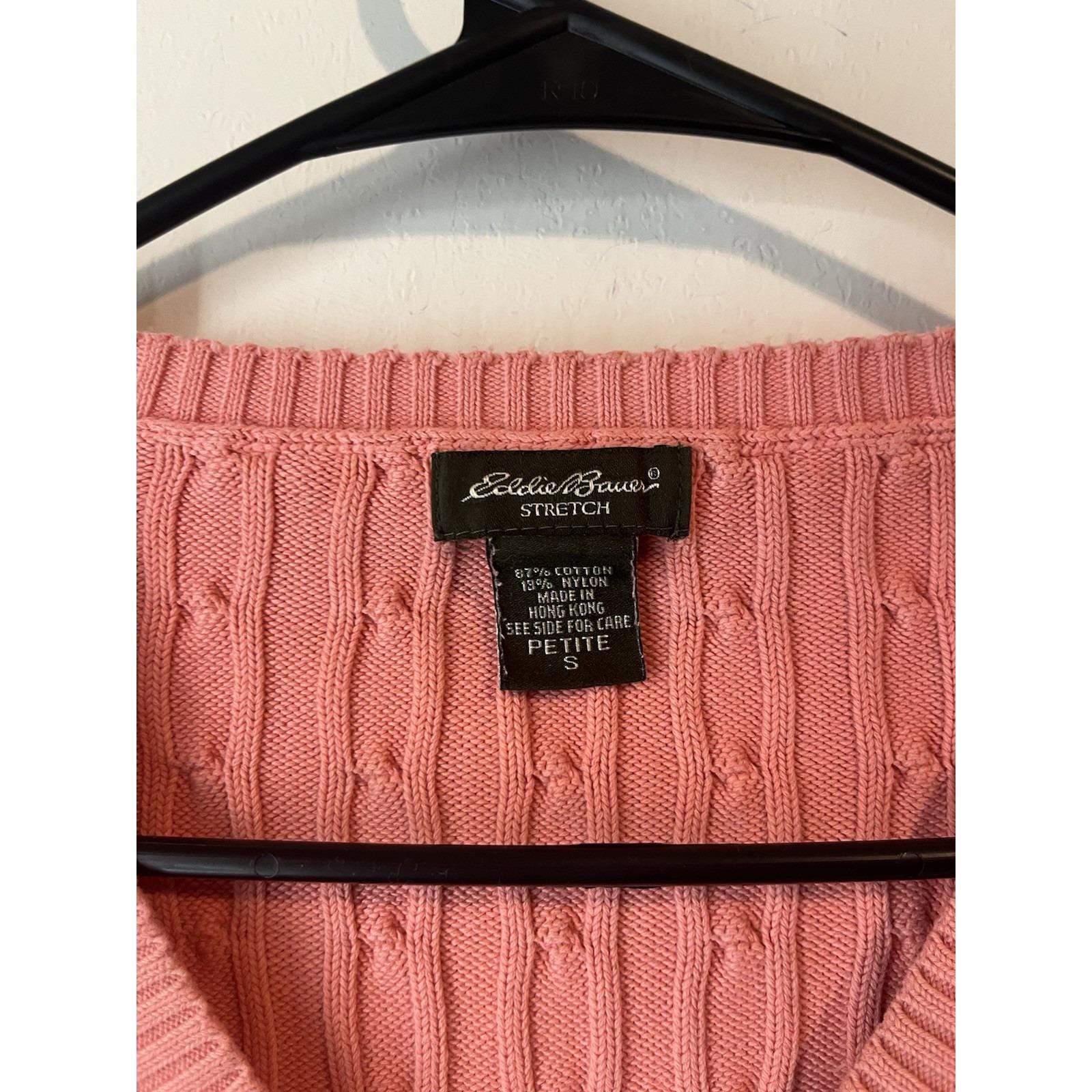 Vintage Eddie Bauer Cable Knit V Neck Sweater Womans Small Petite