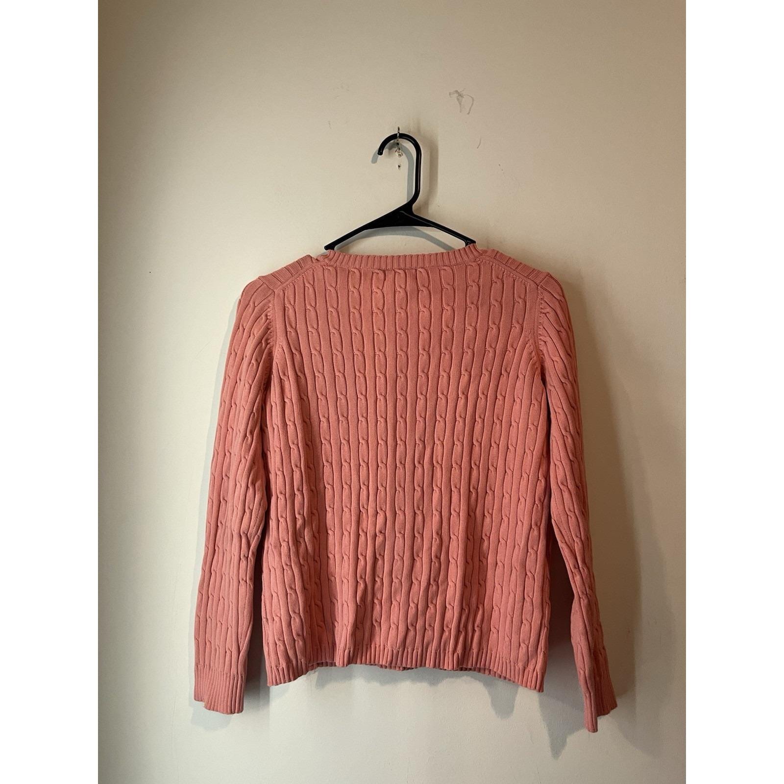 Vintage Eddie Bauer Cable Knit V Neck Sweater Womans Small Petite 
