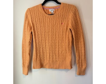 Vintage Y2K Lilly Pulitzer Orange Cable Knit Sweater Medium Palm Logo Embroider