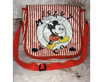 Vintage Mickey Mouse Cooler Messenger Bag Striped Graphic Design Disney 90s