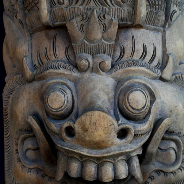 Large Hand Carved Teak Wood Demon Mask- Balinese- Indonesia