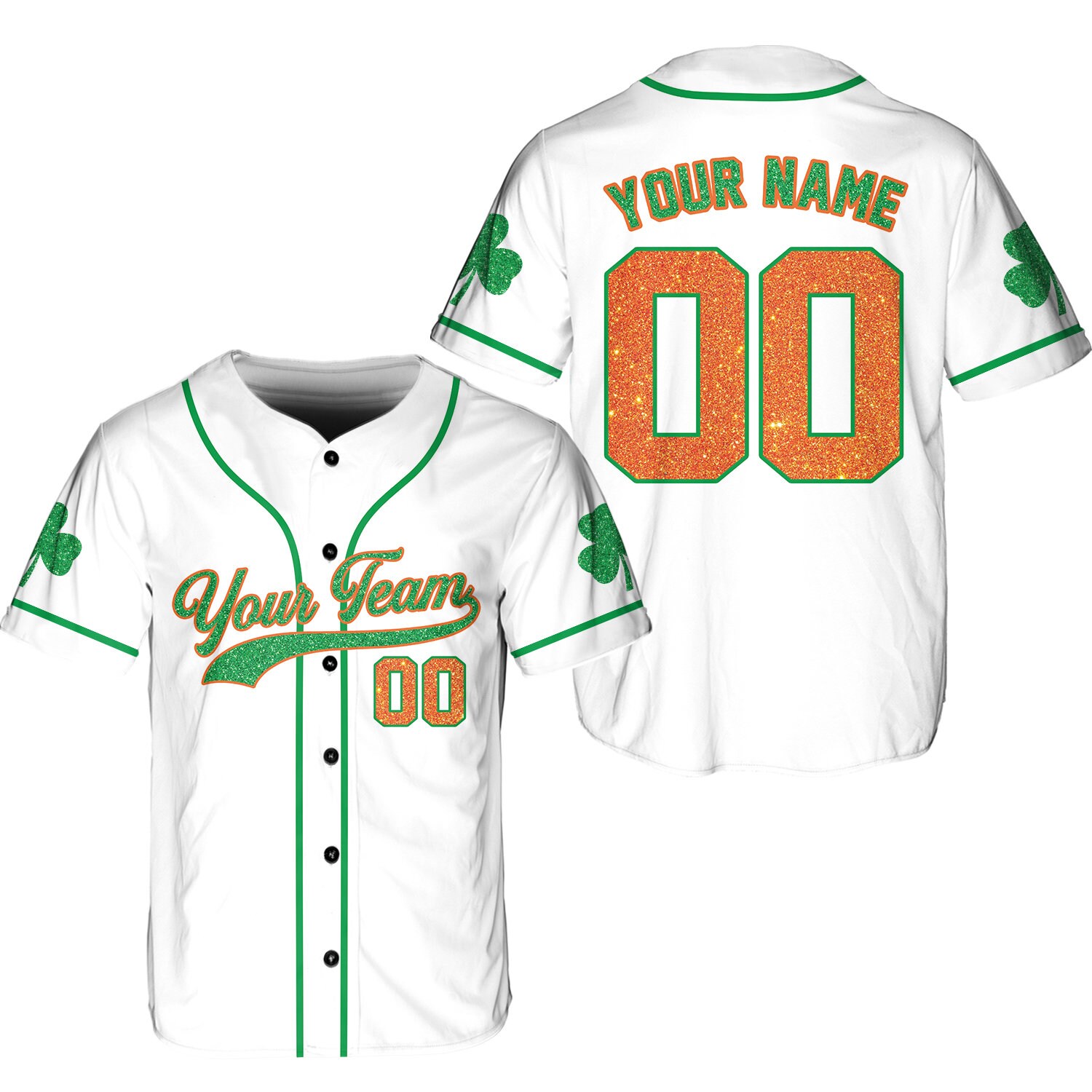 Personalized St Patrick's Day Baseball Jersey, Custom Glitter Baseball Jersey