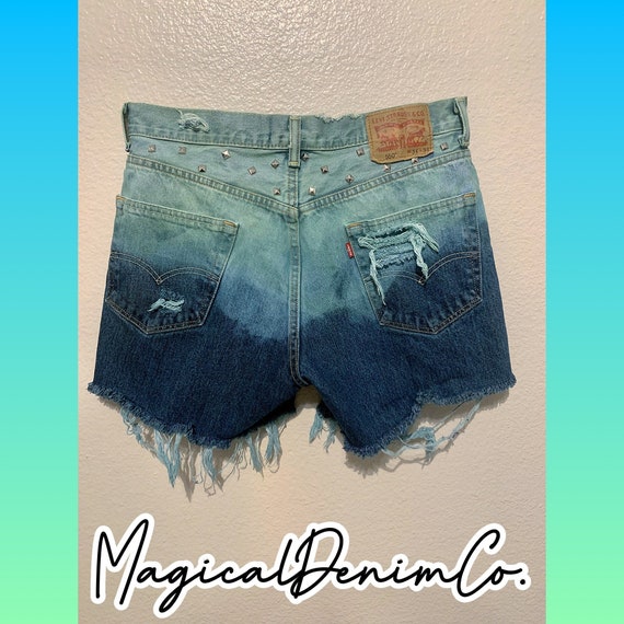 mint green denim shorts