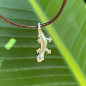 Slender Gecko Pendant | Sterling Silver w Leather Cord Necklace | Cool, Cute and Sleek .925 Handcrafted Unique Originals