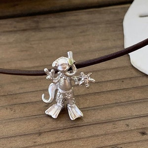 Snorkeler Gecko Pendant | .925 Sterling Silver w Leather Cord Necklace Fun Handcrafted Unique Originals for Kids at Heart | Hawaii Lizard