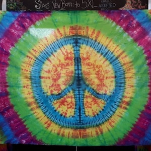 Tie Dye Tapisserie Wandbehang Psychedelic CND Peace Zeichen 220 x 150 cm Handgemacht