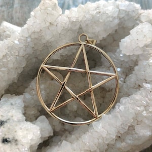 Pentagram Wiccan Pagan Witch charm large Indian brass pendant necklace