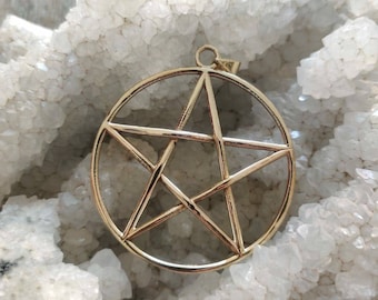 Pentagram Wiccan Pagan Witch charm large Indian brass pendant necklace