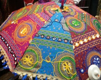 Decorative Indian sequin mirror hand embroidered parasol