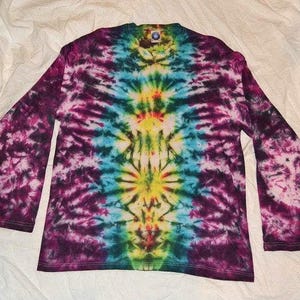 Camiseta unisex de manga larga con estampado tie-dye y estampado tótem multicolor arcoíris tallas S-4XL