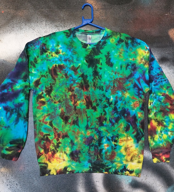 Tie Dye Crew Neck Fleece Sweatshirt - Pastel Colors, Long Sleeve, Unisex Adult Sizes (X-Large)