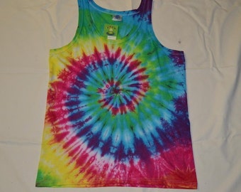 Rainbow spiral festival tie dye t shirt tank vest top men's summer size S-2XL