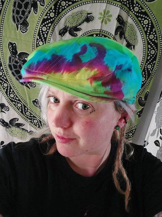 Handmade Tie Dye Flatcap Gatsby Newsboy Rave Hat Rainbow  display picture 2