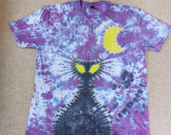 Tie Dye Black Cat T-Shirt: Witch Moon Halloween Goth Tee