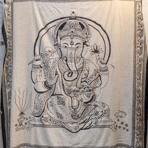 Tenture Murale Ganesh Vert, Divinité Hindoue, Décor Ethnique Inde, Gribouille Import
