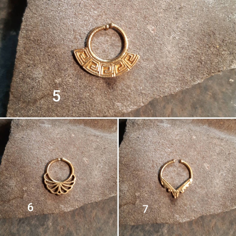 Ornate Indian Tribal brass gold Clip On Septum Ring nose Goa hippy image 5