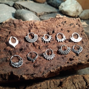 Ornate Indian Tribal brass silver Clip On Septum Ring nose Goa hippy