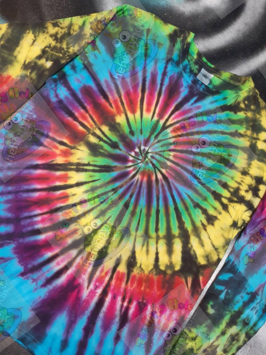 Tie Dye Dark Black Rainbow Spiral Swirl Long Sleeve T Shirt UNISEX S ...