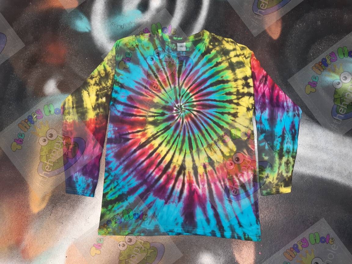 Tie Dye Dark Black Rainbow Spiral Swirl Long Sleeve T Shirt UNISEX S ...