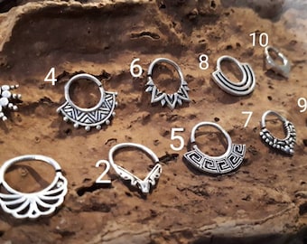 Ornate Indian Tribal brass silver Septum Ring Seamless nose  Goa hippy