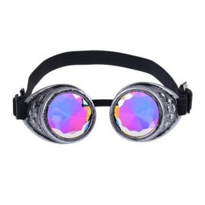 Kaleidoscope Rainbow Vision Trippy Festival Rave steampunk Goggles antique silver