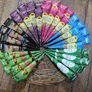 Coloured Henna Cone x12 FULL BOX 100% Natural wholesale bulk buy Mumtaz Golecha