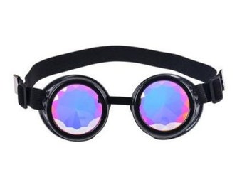 Kaleidoscope Rainbow Vision Trippy Festival Rave steampunk Goggles black