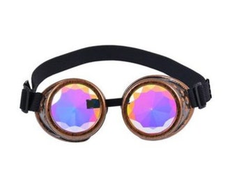 Kaleidoscope Rainbow Vision Trippy Festival Rave steampunk Goggles antique bronze