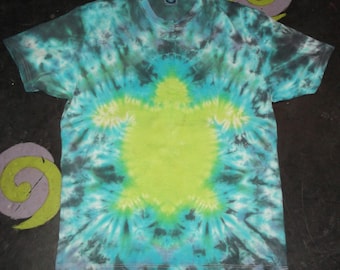 Camiseta de tortuga teñida con estampado verde fruncido, unisex (tallas S-5XL)
