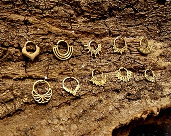 Ornate Indian Tribal brass gold Septum Ring Seamless nose Goa hippy