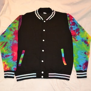 Tie Dye trippy rainbow college style jock varsity jacket Handmade