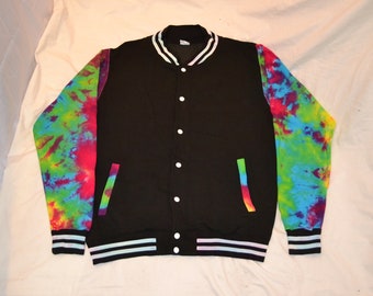 Tie Dye trippy rainbow college style jock varsity jacket Handmade