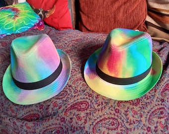 Handmade Tie Dye Fedora Trilby Rave Hat Rainbow Multi Colour Festival