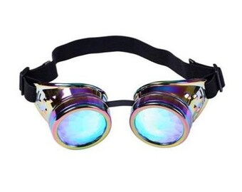 Kaleidoscope Rainbow Vision Trippy Festival Rave steampunk Goggles oil slick iridescent