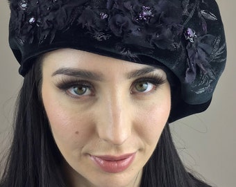 Couture Embroidered Velvet Beret