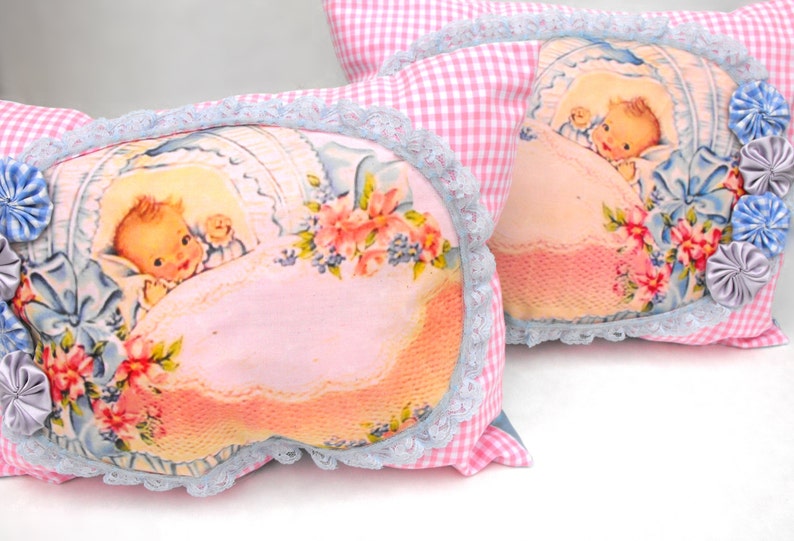 Twins Baby Nursery Pillows Handmade Pastel Pink Gingham Lace Etsy