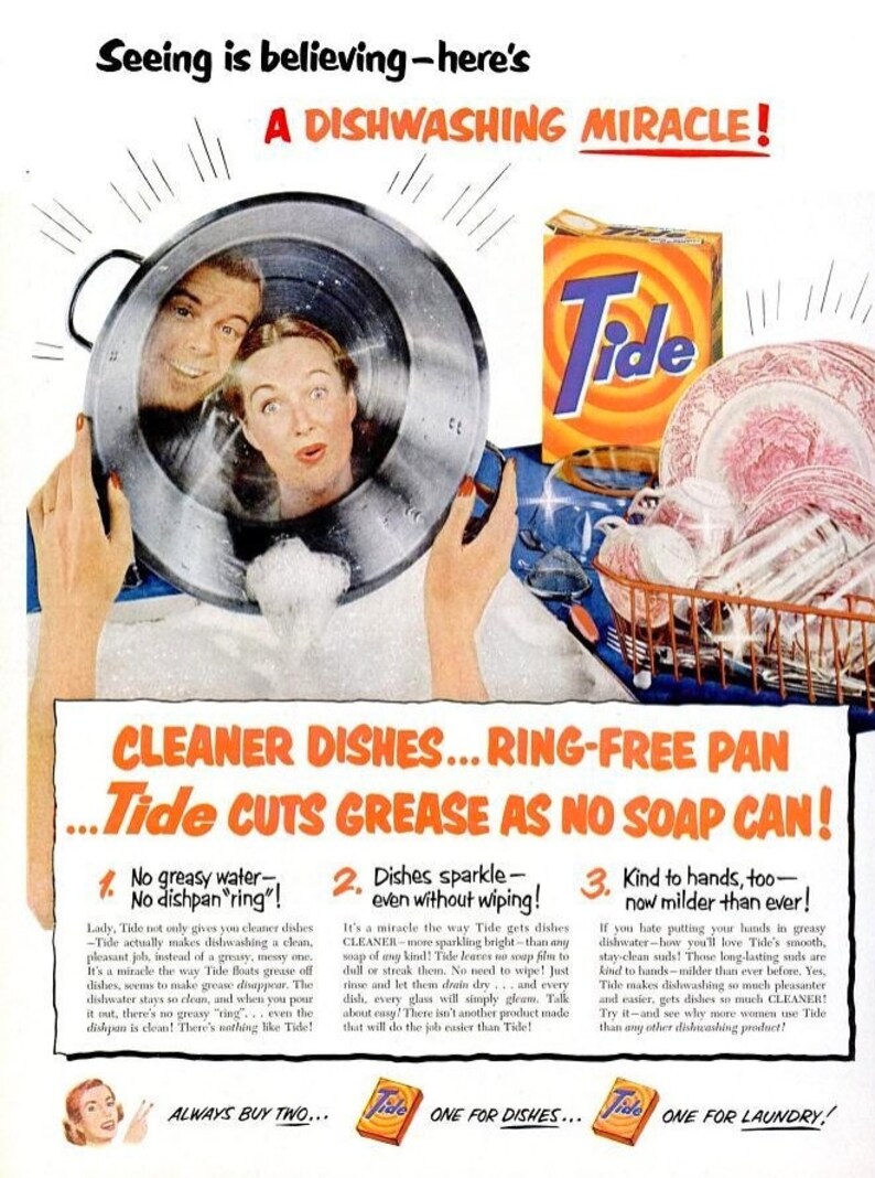 1952 Scot Tissue & Tide Dish Detergent Advertisement Shabby Etsy