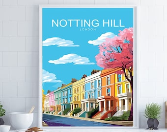 Notting Hill London Art Print: Colorful Travel Poster