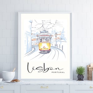 lisbon poster, lisbon wall art, lisbon tram art, portugal wall art, lisbon portugal, travel poster, romantic wall art, travel gallery art