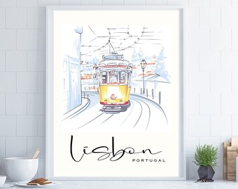 lisbon poster, lisbon wall art, lisbon tram art, portugal wall art, lisbon portugal, travel poster, romantic wall art, travel gallery art
